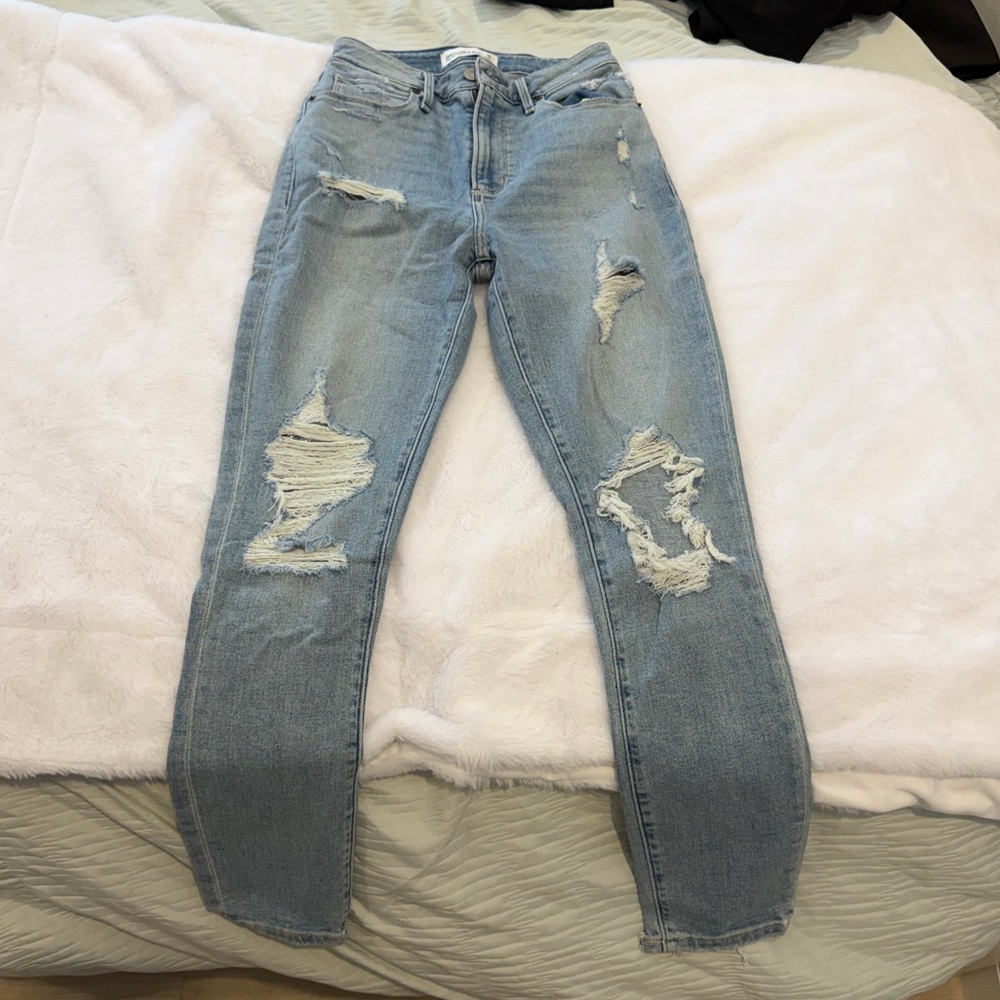 A&F Distressed Curve Love High-Rise Skinny Ankle Jeans